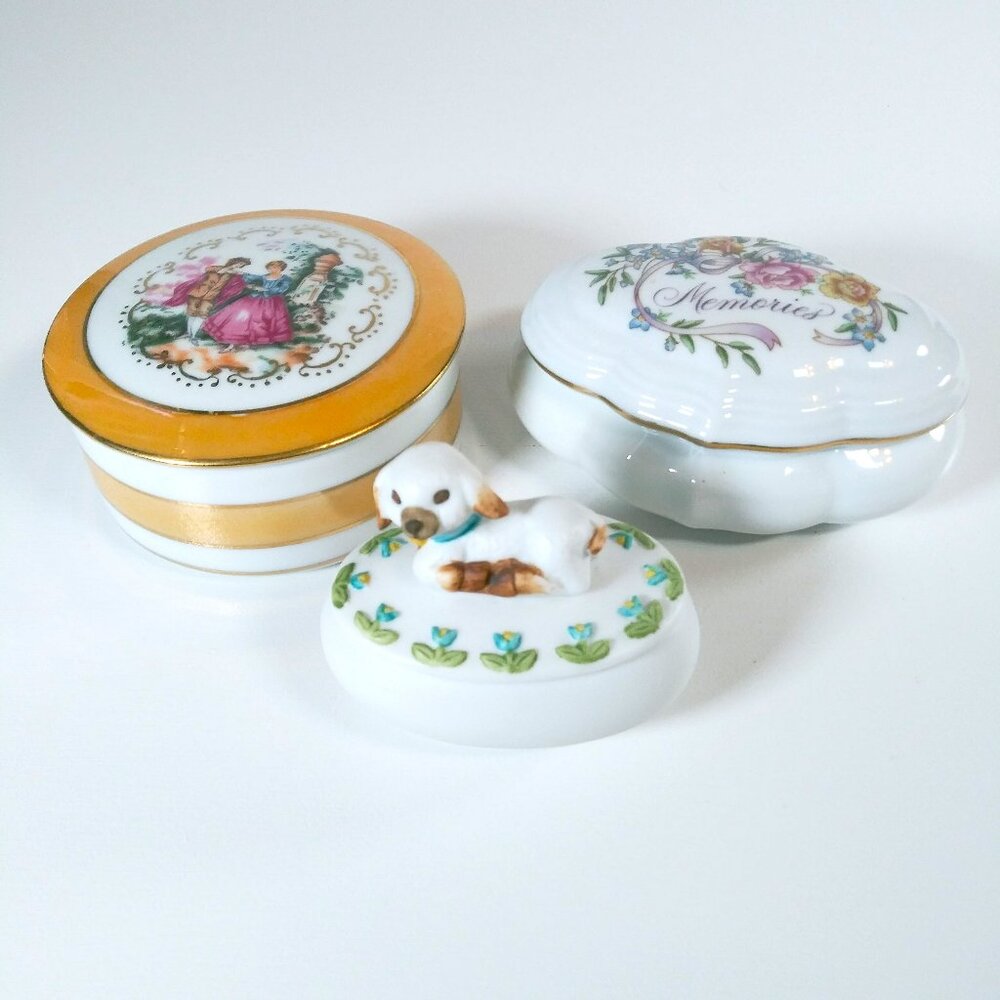 Jewelry/Trinket Holders Vintage Malcomb Lamb Colonial Picture Musical Avon Lot 3